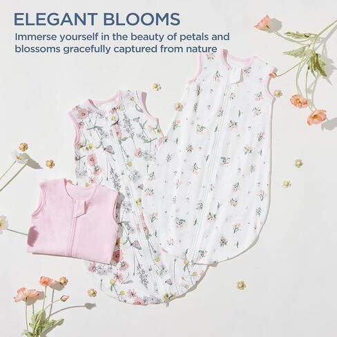 Duomiaomiao 3 Pack Baby Sleep Sack 100% Organic Cotton Wearable Blanket Lightweight Breathable Comfy Toddler Sleeping Bag (0.5tog Flowers, Small) in Kuwait