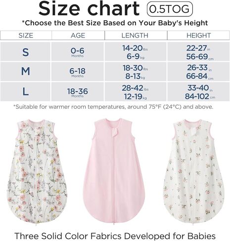 Duomiaomiao 3 Pack Baby Sleep Sack 100% Organic Cotton Wearable Blanket Lightweight Breathable Comfy Toddler Sleeping Bag (0.5tog Flowers, Small) in Kuwait