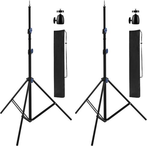 Light Stand Photography with 360° Ball Head, 6.7ft/205cm Adjustable Photography Tripod Stand, 1/4" Screw Professional Lighting Stand for Camera, Softbox, Strobe Light, Flash and Video Lighting, 2 Pcs in Kuwait
