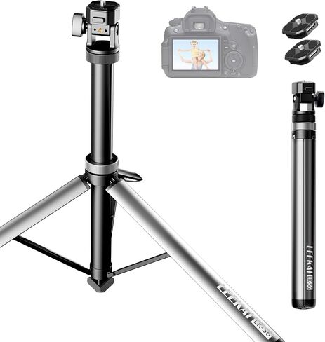 Leekai Auto Pop-Up Light Stand, 83.9''/213cm Aluminum Alloy Adjustable Tripod, Extendable Camera Phone Tripod with Extra 1/4" Screw for Travel, DSLR Camera, Ring Light, Video Rig, Max Load 20 lbs in Kuwait