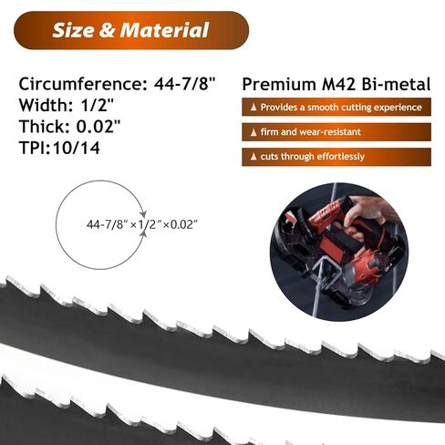 44-7/8 Inch Bandsaw Blades 10/14 TPI (5 Pack) for Dewalt D28770 DCS374B DCS376B Band Saw Milwaukee 48-39-0551, 44-7/8" x 1/2" x 0.02" in Saudi Arabia