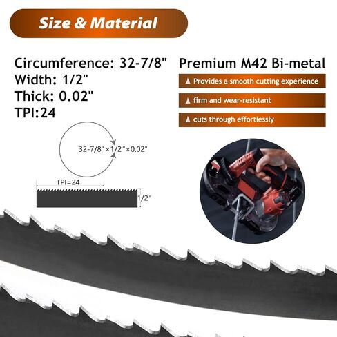 32-7/8 Inch Bandsaw Blades 24 TPI (5 Pack) for Dewalt DCS370B DCS371B DCS371P1 Portable Band Saw DW3984C Replace Blade Makita XBP03Z Stout STX-50 Ryobi P590, 32-7/8" x1/2" x0.02" 24TPI in Kuwait