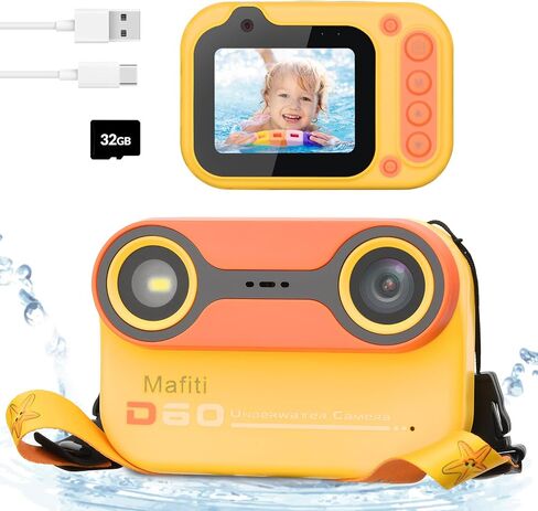 Mafiti Kids Waterproof Camera Underwater Camera 10FT with 32GB Card Gifts for Boys Floatable Pool Toys for Kids Age 4-12 26MP Photos 1080P HD Videos Children Selfie Digital Camera Blue in Kuwait
