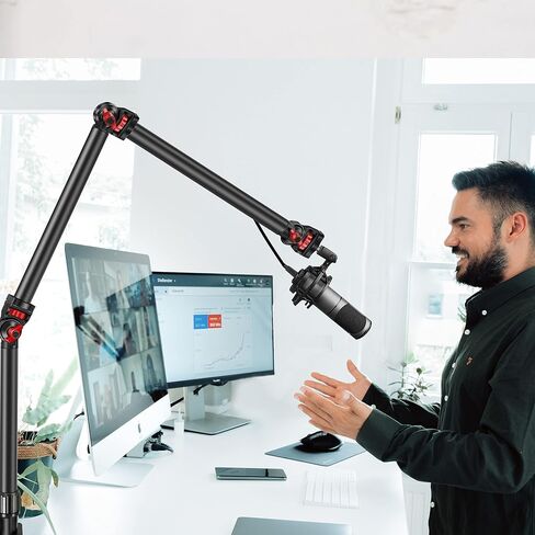 Overhead Camera Mount Desk Stand, 3-Section Detachable Articulating Arm | with 1/4“ 3/8" 5/8" Screw&360° Ball Head, C-clamp Tabletop Mount for DSLR Camera/Webcam/Microphone/Lights in Kuwait
