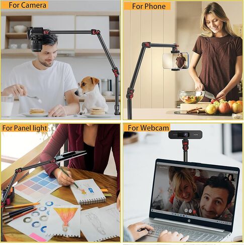 Overhead Camera Mount Desk Stand, 3-Section Detachable Articulating Arm | with 1/4“ 3/8" 5/8" Screw&360° Ball Head, C-clamp Tabletop Mount for DSLR Camera/Webcam/Microphone/Lights in Kuwait