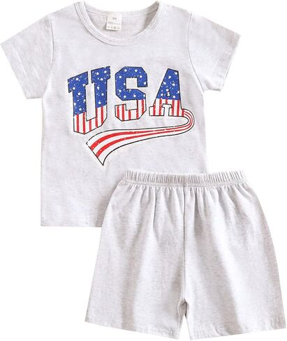 4th of July Baby Boy Outfit Toddler Fourth of July T Shirts Stars and Stripes Shorts Red White Blue Clothes Set in Kuwait