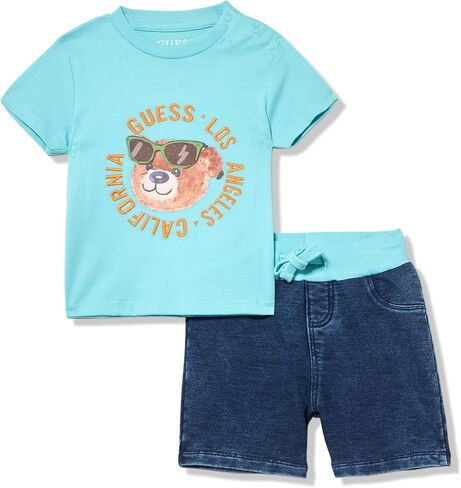GUESS Baby Boys' Short Sleeve T-shirt and Knit Denim Pant 2 Piece Set in Kuwait