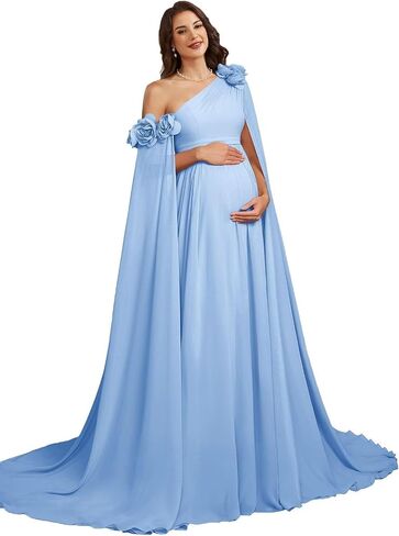 One Shoulder Baby Shower Dress Chiffon Long Maternity Wedding Dresses in Kuwait