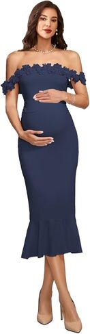 Off Shoulder Maternity Dresses with 3D Flower Ruffles Baby Shower Dress in Kuwait