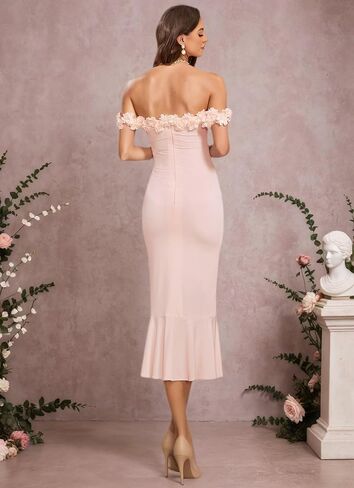 Off Shoulder Maternity Dresses with 3D Flower Ruffles Baby Shower Dress in Kuwait