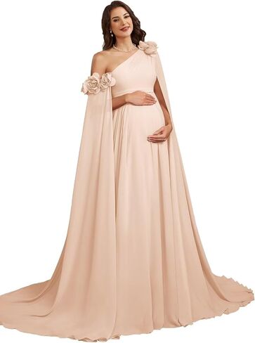 One Shoulder Maternity Photoshoot Dress Chiffon Baby Shower Pregnancy Gown in Kuwait