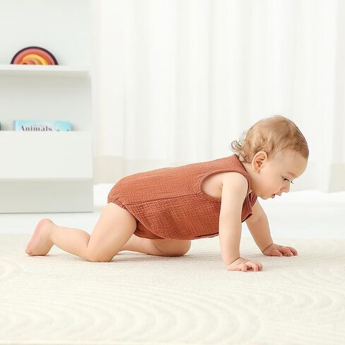 Baby Boy Romper 3 Pack Sleeveless Cotton Linen Tank Top Bodysuit | Breathable Cotton Muslin Romper,Tank Top Design,Snap Crotch,Neutral Newborn Summer Clothes,Infant One Piece Outfits,0-18M in Kuwait