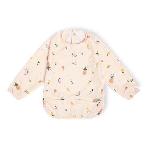 Lalo Smock Bib - Long Sleeve Bib for Infants and Toddlers - Elastic Cuffs, Large Catch-All Pocket, Waterproof Recycled Polyester - Easy to Clean for Mealtime and Art Time - Cherry Infant in Kuwait