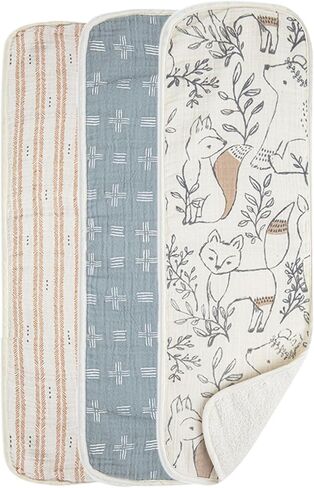 Crane Baby Muslin Baby Burp Cloths, Lightweight Absorbent Burp Cloth, Woodland Animal, Set of 3, 7" x 20", Newborn Baby Essentials, Burp Cloths Baby Boy, Burp Cloths Baby Girl, Baby Newborn Essentials in Kuwait