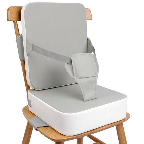 Booster Seat for Kitchen Chair for Toddlers | Toddler Booster Seat for Dining Table with Backrest & Adjustable Straps, Non-Slip Portable Travel Cushion, Gray White in Kuwait