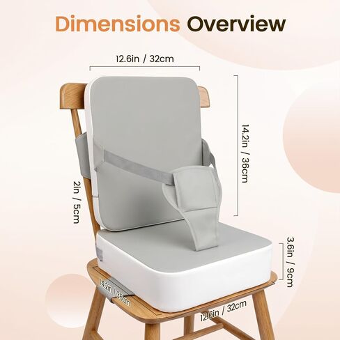 Booster Seat for Kitchen Chair for Toddlers | Toddler Booster Seat for Dining Table with Backrest & Adjustable Straps, Non-Slip Portable Travel Cushion, Gray White in Kuwait