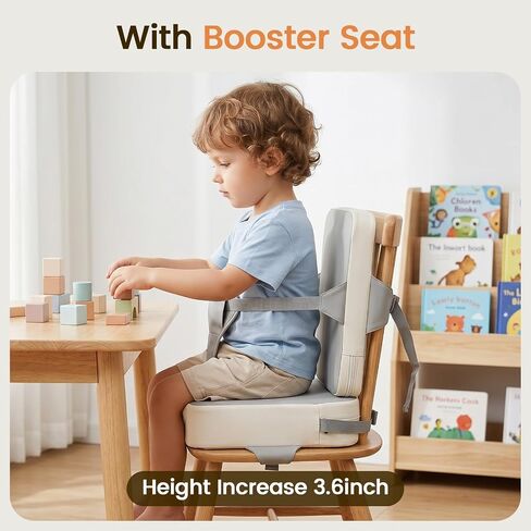 Booster Seat for Kitchen Chair for Toddlers | Toddler Booster Seat for Dining Table with Backrest & Adjustable Straps, Non-Slip Portable Travel Cushion, Gray White in Kuwait