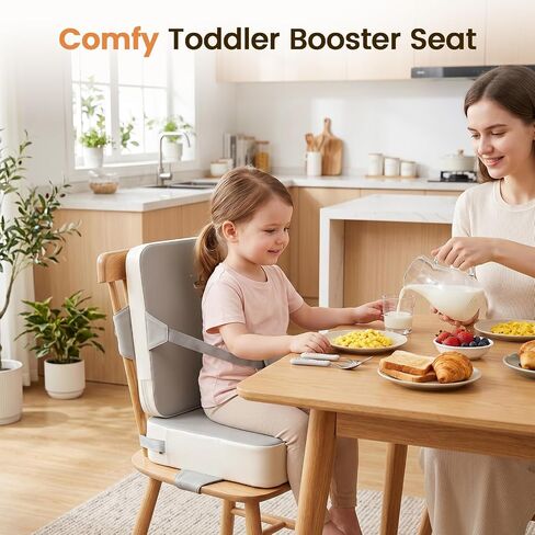 Booster Seat for Kitchen Chair for Toddlers | Toddler Booster Seat for Dining Table with Backrest & Adjustable Straps, Non-Slip Portable Travel Cushion, Gray White in Kuwait