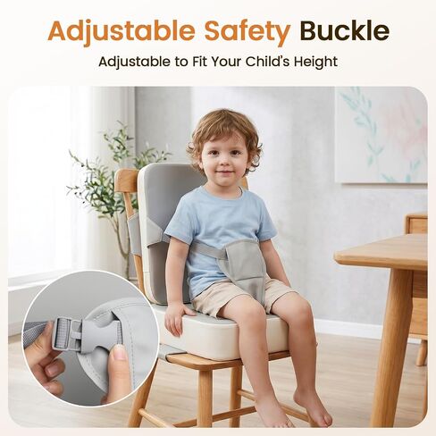 Booster Seat for Kitchen Chair for Toddlers | Toddler Booster Seat for Dining Table with Backrest & Adjustable Straps, Non-Slip Portable Travel Cushion, Gray White in Kuwait