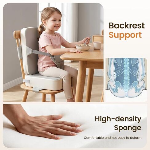 Booster Seat for Kitchen Chair for Toddlers | Toddler Booster Seat for Dining Table with Backrest & Adjustable Straps, Non-Slip Portable Travel Cushion, Gray White in Kuwait