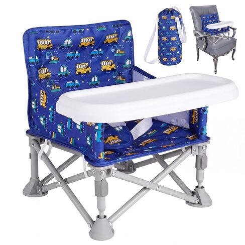 Portable Baby Booster Seat with Tray, Toddler Booster seat for Dining, Camping, Travel, Baby Beach Chair 6 Months to 3 Years Old Indoor Outdoor Use Grey in Kuwait