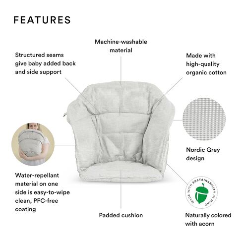 Stokke Clikk Cushion, Nordic Grey - Compatible with Stokke Clikk High Chair - Provides Support for Babies - Made with Organic Cotton - Reversible & Machine Washable - Best for Ages 6-36 Months in Kuwait