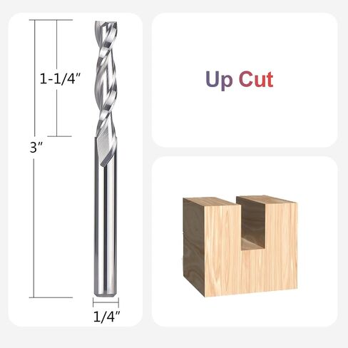 SpeTool Spiral Router Bits with UpCut 1/4 inch Cutting Diameter, 1/4 inch Shank 3 inch Extra Long HRC55 Solid Carbide CNC End Mill for Wood Cut, Carving in Kuwait