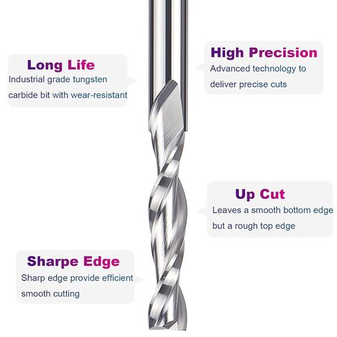 SpeTool Spiral Router Bits with UpCut 1/4 inch Cutting Diameter, 1/4 inch Shank 3 inch Extra Long HRC55 Solid Carbide CNC End Mill for Wood Cut, Carving in Kuwait