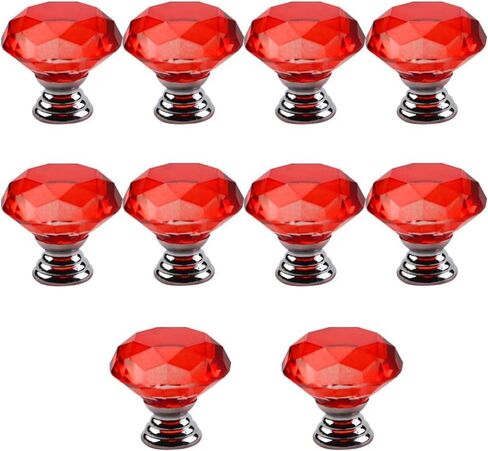 10 Pcs 30mm, Diamond Shape Crystal Glass Pull Handle Drawer Knobs Dresser Knobs Zinc Alloy with Screws(Red) in Kuwait