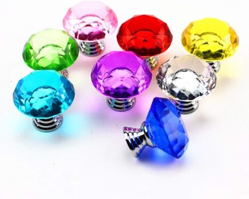 10 Pcs 30mm, Diamond Shape Crystal Glass Pull Handle Drawer Knobs Dresser Knobs Zinc Alloy with Screws(Red) in Kuwait