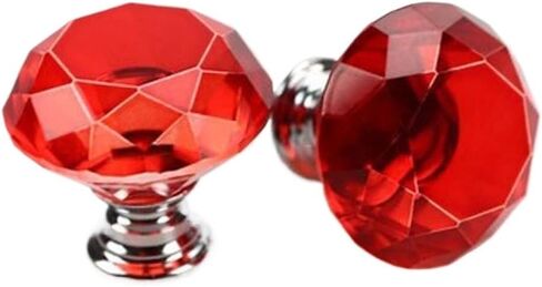 10 Pcs 30mm, Diamond Shape Crystal Glass Pull Handle Drawer Knobs Dresser Knobs Zinc Alloy with Screws(Red) in Kuwait