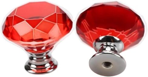 10 Pcs 30mm, Diamond Shape Crystal Glass Pull Handle Drawer Knobs Dresser Knobs Zinc Alloy with Screws(Red) in Kuwait