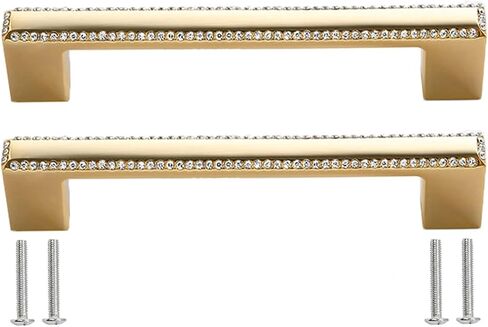 Rhinestone Drawer Pull Handles,Golden Replacement Handles,Zinc Alloy Hardware with Screw,2 Pack(142mm/5.6in) in Kuwait