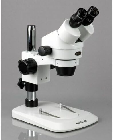 AmScope SM-1BNY-144A Professional Binocular Stereo Zoom Microscope, WH10x Eyepieces, 7X-90X Magnification, 0.7X-4.5X Zoom Objective, 144-Bulb LED Ring Light, Pillar Stand, 110V-240V, Includes 2.0x Barlow Lens in Kuwait