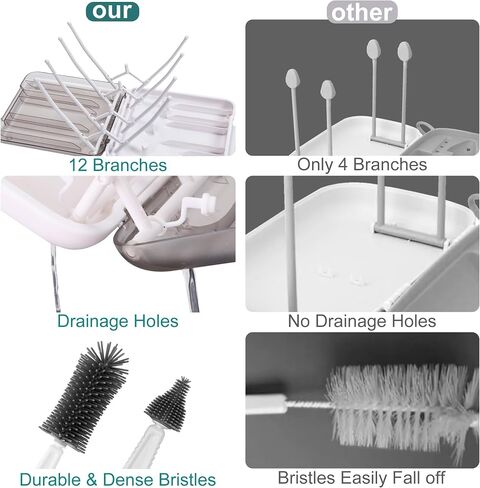 Baby Bottle Brush, 7 in 1 Travel Bottle Cleaner Kit with Soap Dispenser, Bottle Drying Rack, Dishcloths, Portable Essentials for Home and Travel-White in Kuwait