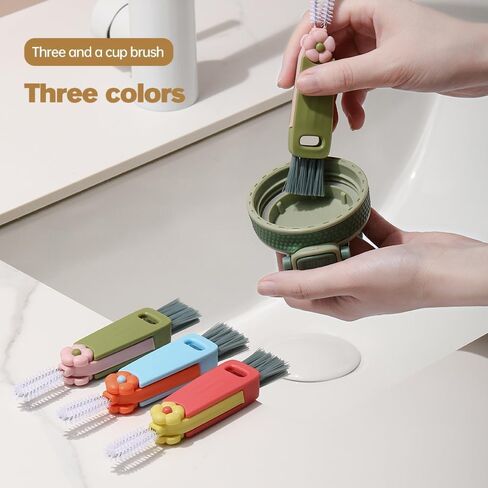 3 in 1 Multifunctional Crevice Cleaning Brush Set - Portable Cup Lid Cleaner for Baby Bottle Gap Tight Spaces in Kuwait