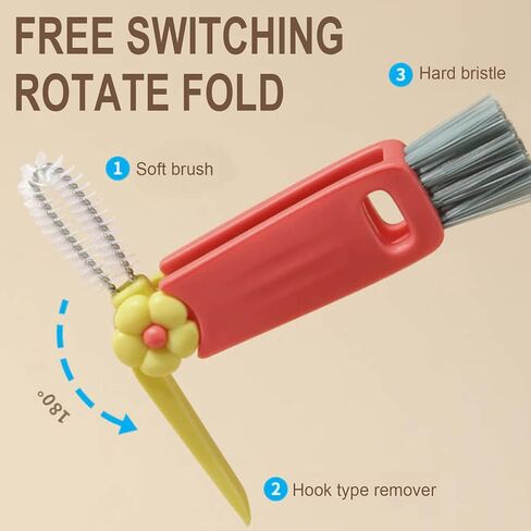 3 in 1 Multifunctional Crevice Cleaning Brush Set - Portable Cup Lid Cleaner for Baby Bottle Gap Tight Spaces in Kuwait