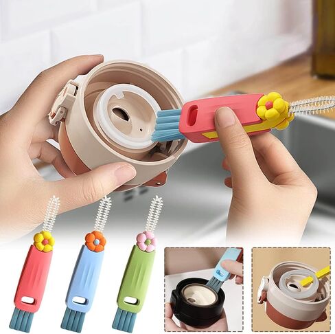 3 in 1 Multifunctional Crevice Cleaning Brush Set - Portable Cup Lid Cleaner for Baby Bottle Gap Tight Spaces in Kuwait