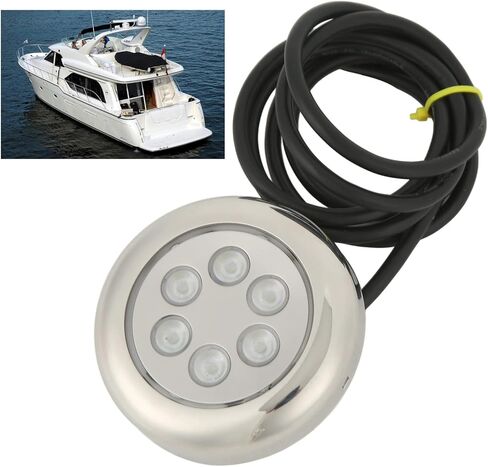 3.5in LED Underwater Light Surface Mount, Marine Underwater Light, IP68 12V–24VDC Boat Transom Fishing Light with Stainless Steel Ring for Yacht, Boat, Pool & (Blue) in Kuwait