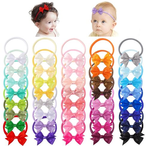 jollybows 40pcs Baby Girls Hair Bows Headbands Newborn Bows | Grosgrain Ribbon Hair Band Accessories for Infants Newborn Toddler (4In) in Kuwait