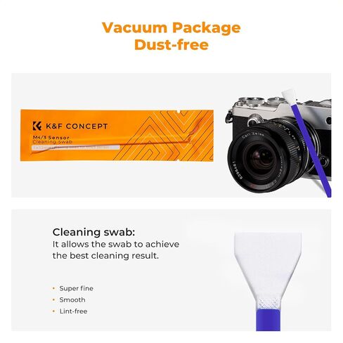 K&F CONCEPT M4/3 Sensor Cleaning Kit with Sensor Cleaner for M4/3 Cameras | 12mm sendor SwabsX10,Vacuum Package,Flexible Grip Rod,Superfine Microfiber Cloth Material,Mild Cleaning Liquid,MA03 in Kuwait