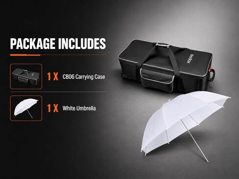 Godox CB-06 CB06 Hard Carrying Case 37" Rolling Studio Bag with Wheels and UB-008 40" 101cm Translucent White Soft Umbrella Kit for Photography Flash Strobe, Padded Gear Trunk with Dividers in Kuwait