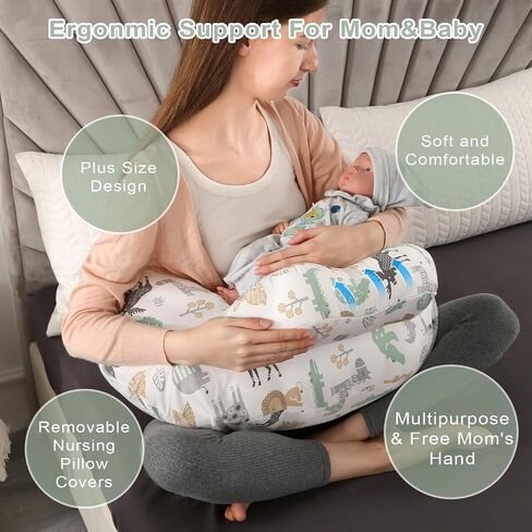 BATTOP Nursing Pillow for Breastfeeding,Bottle Feeding, Plus Size Breastfeeding Pillows with Adjustable Waist Strap Removable Cover, Extra Pillow on Top for More Support for Mom in Kuwait