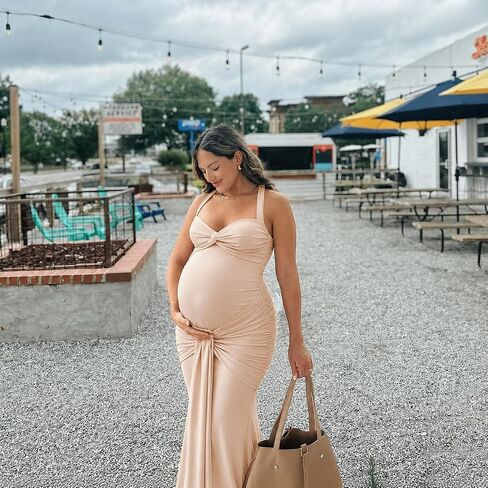 Mermaid Maternity Dress for Baby Shower Bodycon Satin Long Pregnant Dresses in Kuwait