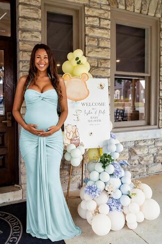 Mermaid Maternity Dress for Baby Shower Bodycon Satin Long Pregnant Dresses in Kuwait