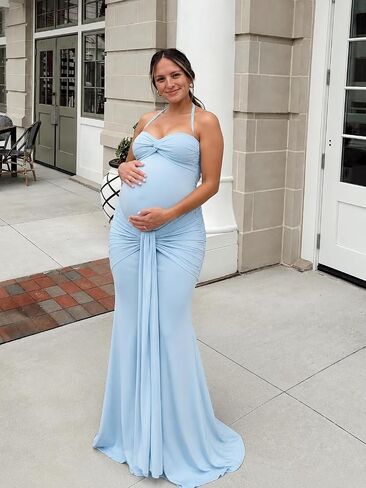 Mermaid Maternity Dress for Baby Shower Bodycon Satin Long Pregnant Dresses in Kuwait