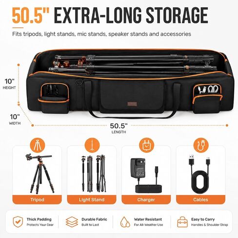 Tripod Carrying Bag 50.5", Light Stand and Mic Stand Bag | Tripod Case with 2 Removable Padding Photo Studio Equipment Case for Tripods, Mic Stand,Monopods, Speaker Stands in Kuwait