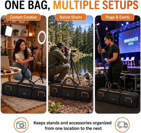 Tripod Carrying Bag 50.5", Light Stand and Mic Stand Bag | Tripod Case with 2 Removable Padding Photo Studio Equipment Case for Tripods, Mic Stand,Monopods, Speaker Stands in Kuwait