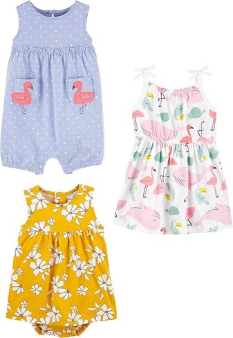 Simple Joys by Carter's Baby Girls 3-pack Romper, Sunsuit and Dress in Kuwait