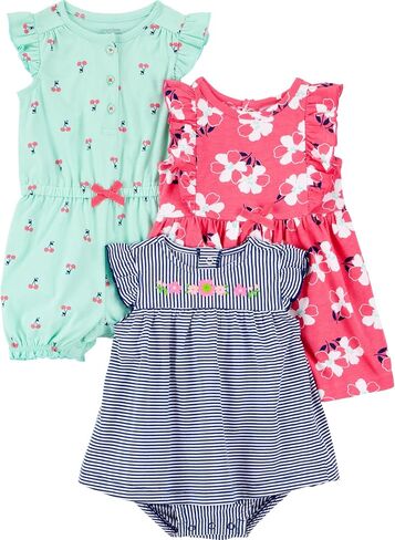 Simple Joys by Carter's Baby Girls 3-pack Romper, Sunsuit and Dress in Kuwait